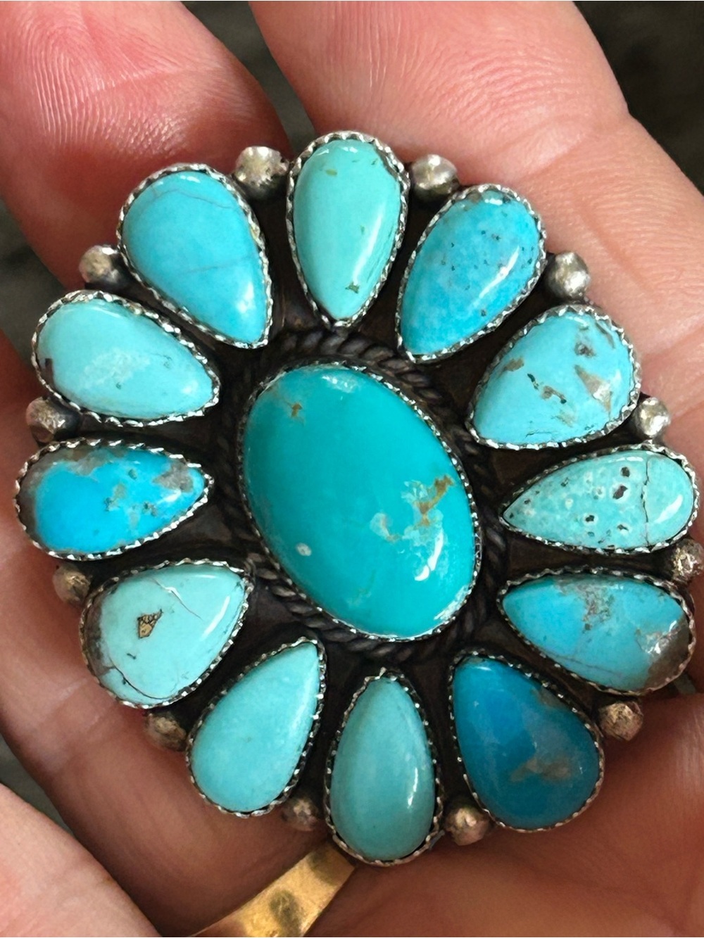 KingmanTurquoise Native Sterling Silver Adjustable Ring Signed A.Spencer
